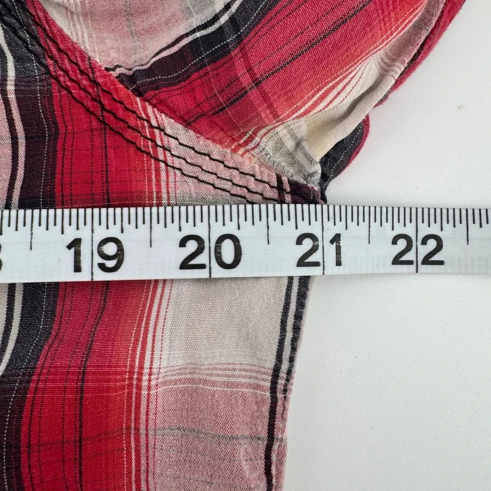 True Religion Plaid Pearl Snap Button Western Shirt Red Black White Size L *READ